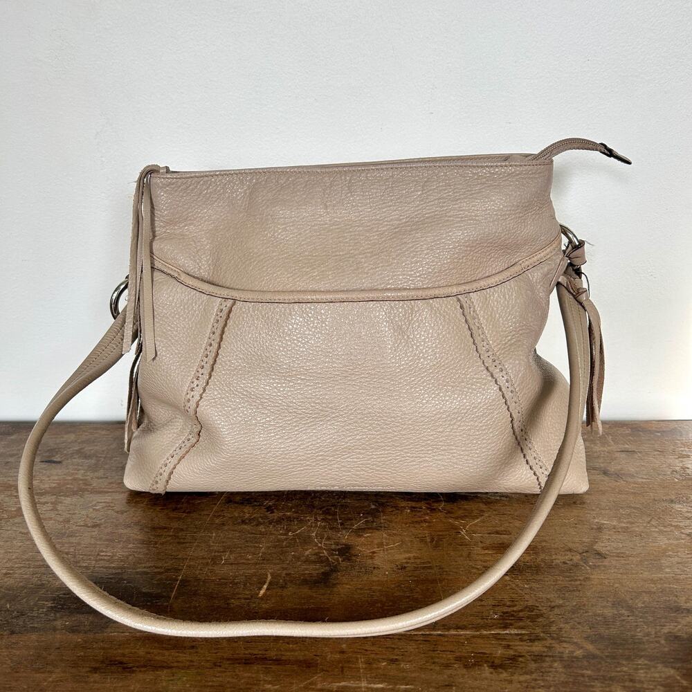 90's Taupe Leather Hobo Purse – Vintage Stone Mountain Leather Shoulder Bag